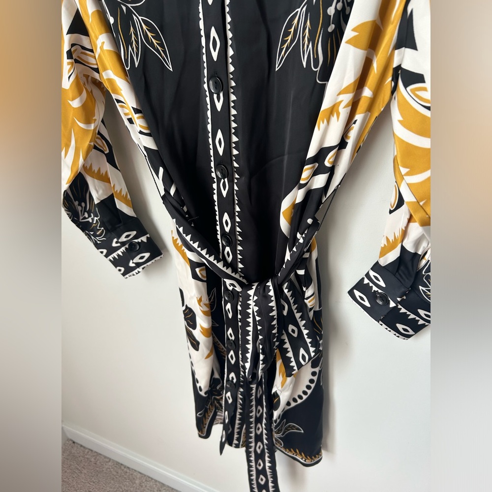 Black cream tropical Long Sleeve button up Mini Dress - Picture 3 of 4